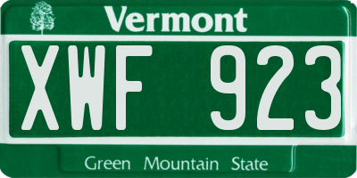 VT license plate XWF923