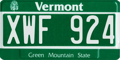 VT license plate XWF924