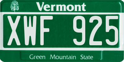 VT license plate XWF925