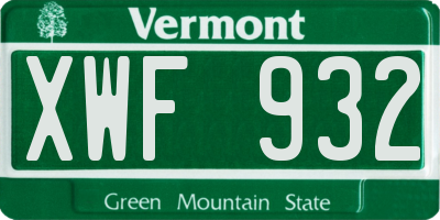 VT license plate XWF932