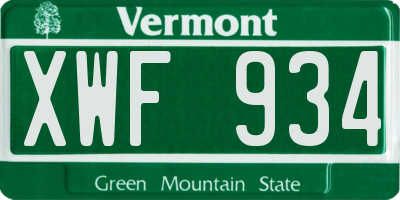 VT license plate XWF934