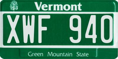 VT license plate XWF940