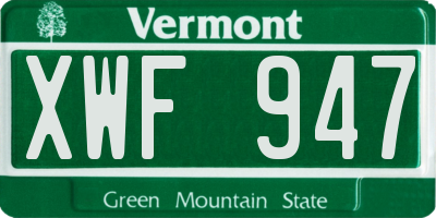 VT license plate XWF947