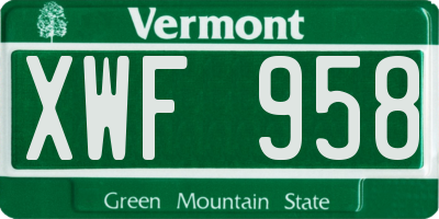 VT license plate XWF958