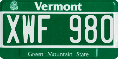 VT license plate XWF980