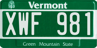 VT license plate XWF981