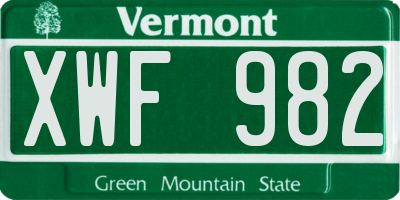 VT license plate XWF982