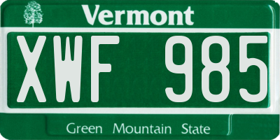 VT license plate XWF985