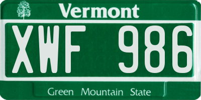 VT license plate XWF986
