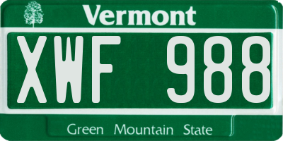 VT license plate XWF988