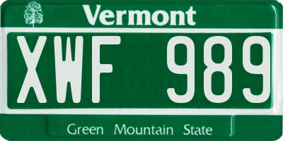 VT license plate XWF989