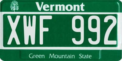 VT license plate XWF992