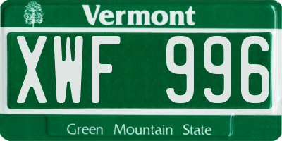 VT license plate XWF996