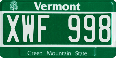 VT license plate XWF998