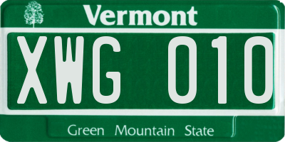 VT license plate XWG010