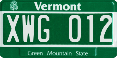 VT license plate XWG012