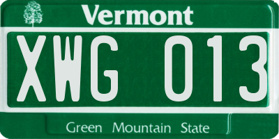 VT license plate XWG013