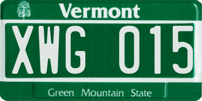 VT license plate XWG015