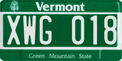 VT license plate XWG018