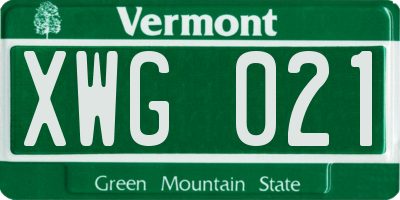 VT license plate XWG021