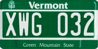 VT license plate XWG032