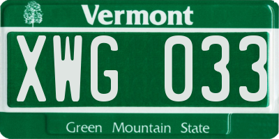 VT license plate XWG033