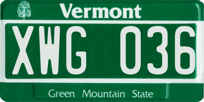 VT license plate XWG036
