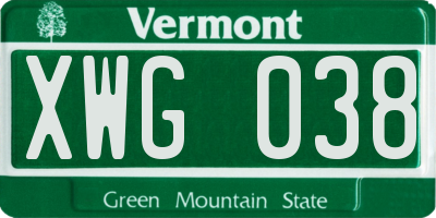 VT license plate XWG038