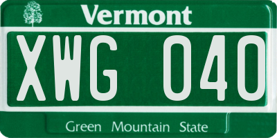 VT license plate XWG040