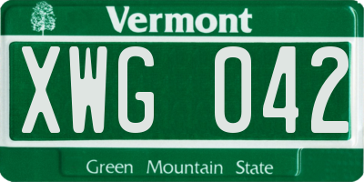 VT license plate XWG042