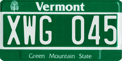 VT license plate XWG045