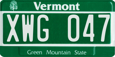 VT license plate XWG047