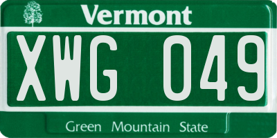 VT license plate XWG049