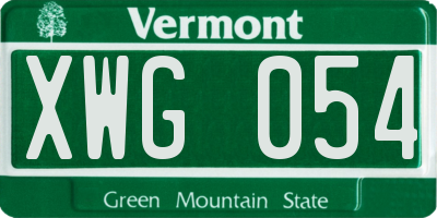 VT license plate XWG054