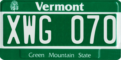 VT license plate XWG070