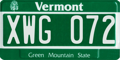 VT license plate XWG072