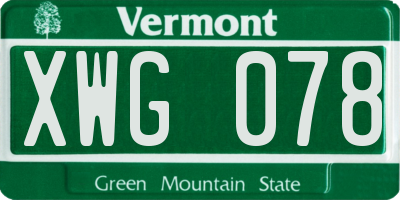 VT license plate XWG078