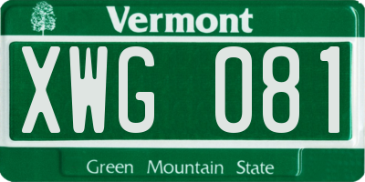VT license plate XWG081