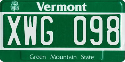VT license plate XWG098