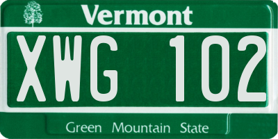 VT license plate XWG102