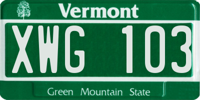 VT license plate XWG103