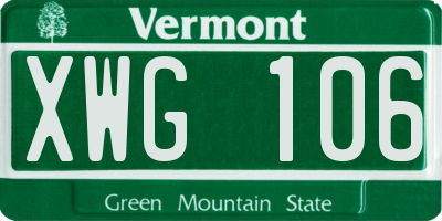 VT license plate XWG106