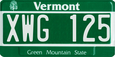 VT license plate XWG125