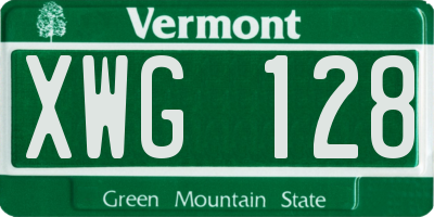 VT license plate XWG128