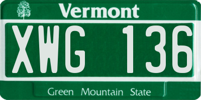 VT license plate XWG136