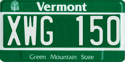 VT license plate XWG150