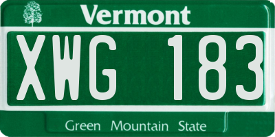 VT license plate XWG183