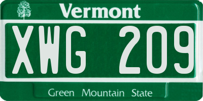 VT license plate XWG209
