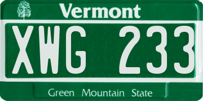 VT license plate XWG233