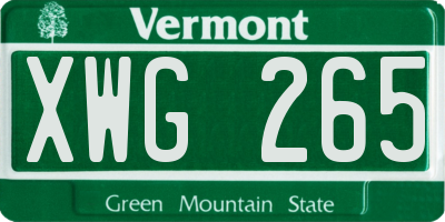 VT license plate XWG265
